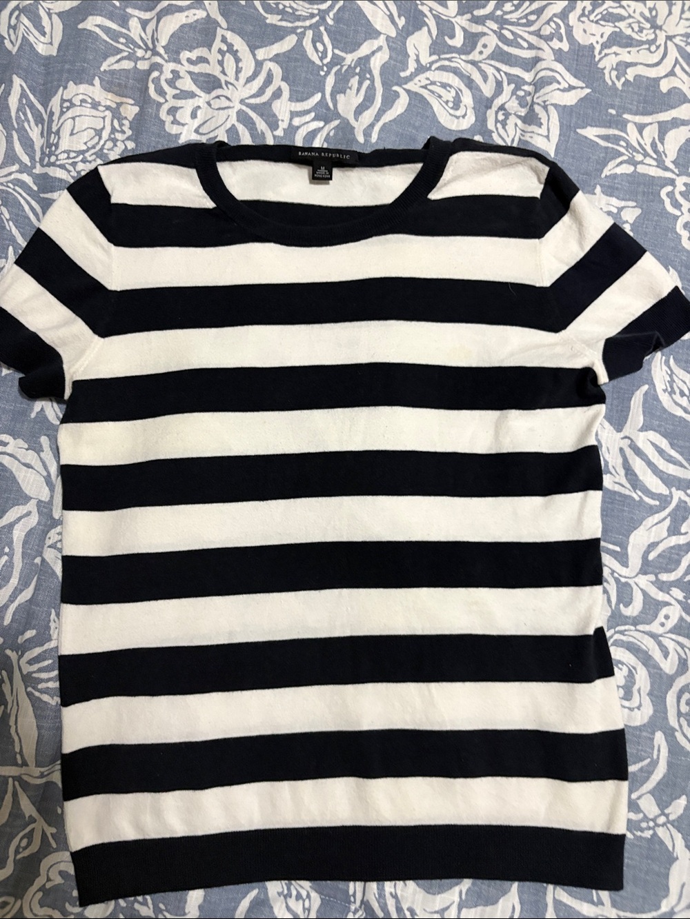 Banana Republic Black and White Striped Short-Sleeve Knit Top